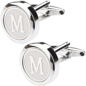 Mens Classic StainlessSteel Initial Cufflinks 26Alphabet Initial Letter Cufflink